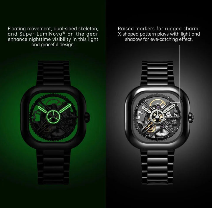 CIGA Design Y Series Watch: Eastern Jade Black Skeleton with Luminous Ceramic Case