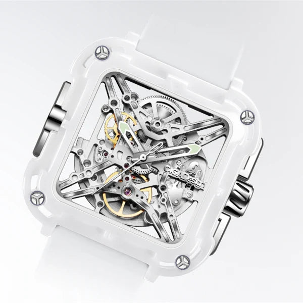 CIGA Design X Series Couple Watch: White Ceramic Skeleton with Luminous Design