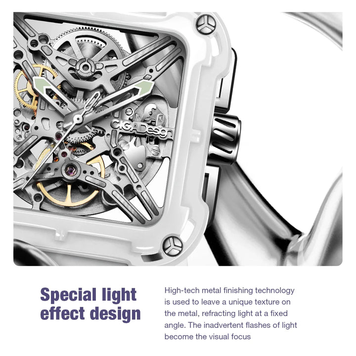 CIGA Design X Series Couple Watch: White Ceramic Skeleton with Luminous Design