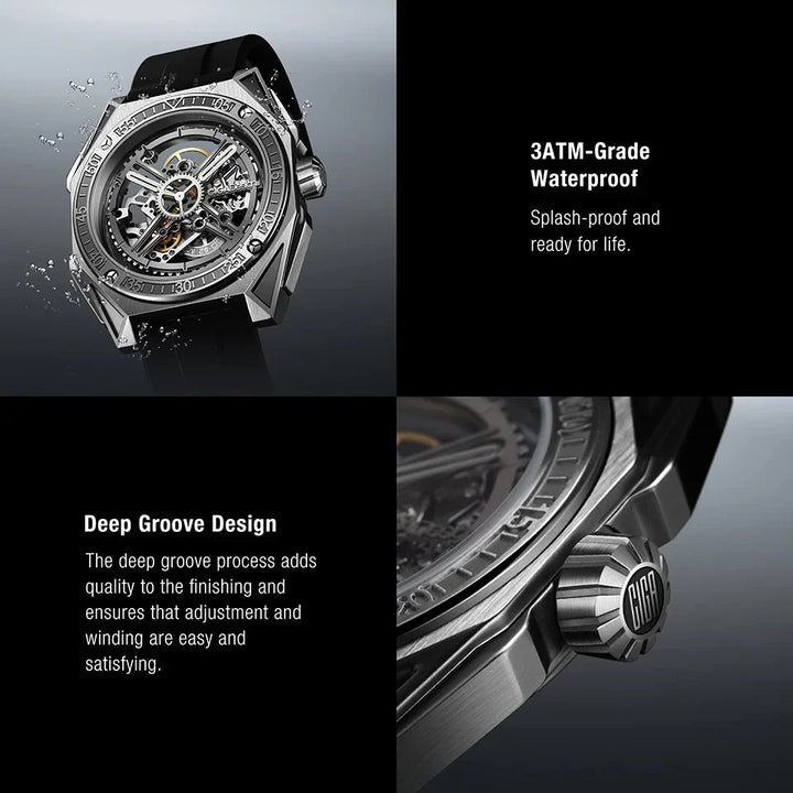 CIGA Design Men's Watch: 3-in-1 Titanium Skeleton with Fluororubber Strap