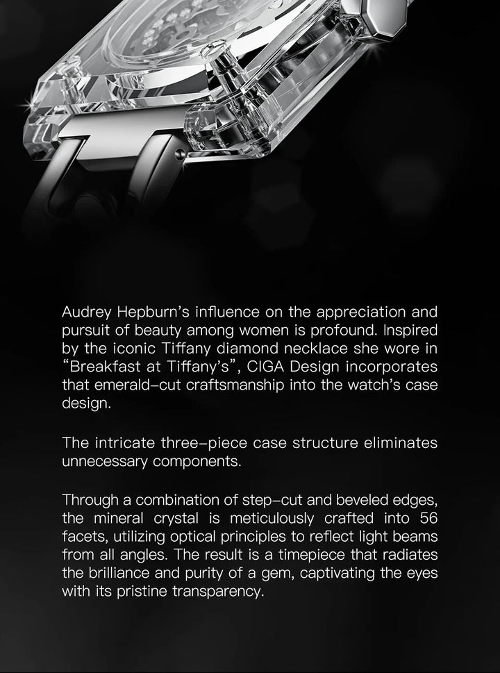 CIGA Design R Series Women's Watch: Crystal Love Skeleton with 3 Straps