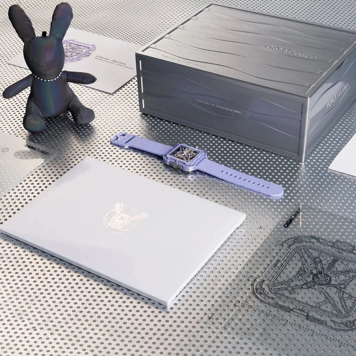 CIGA Design X Series Women's Watch: Purple Ceramic Skeleton with Silicone Strap