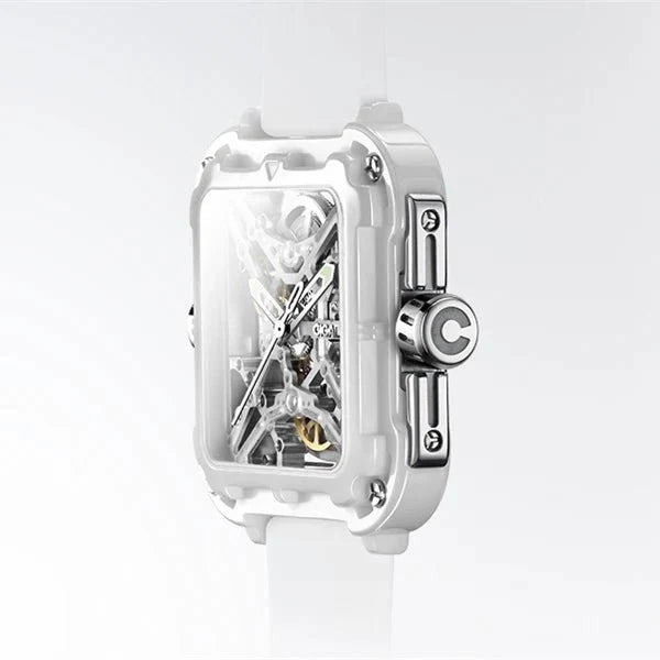 CIGA Design X Series Couple Watch: White Ceramic Skeleton with Luminous Design