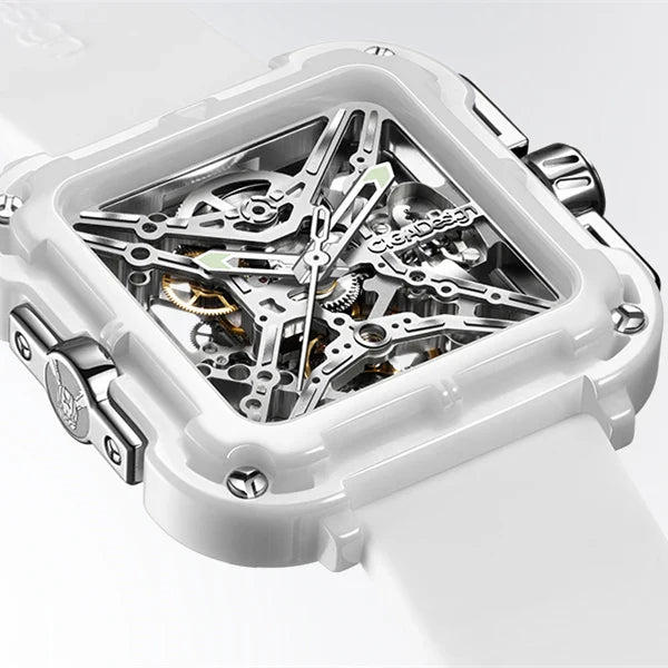 CIGA Design X Series Couple Watch: White Ceramic Skeleton with Luminous Design