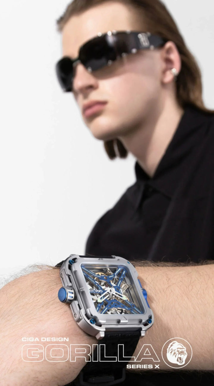 CIGA Design X Series Men's Watch: Titanium Skeleton with Luminous Design & Two Straps