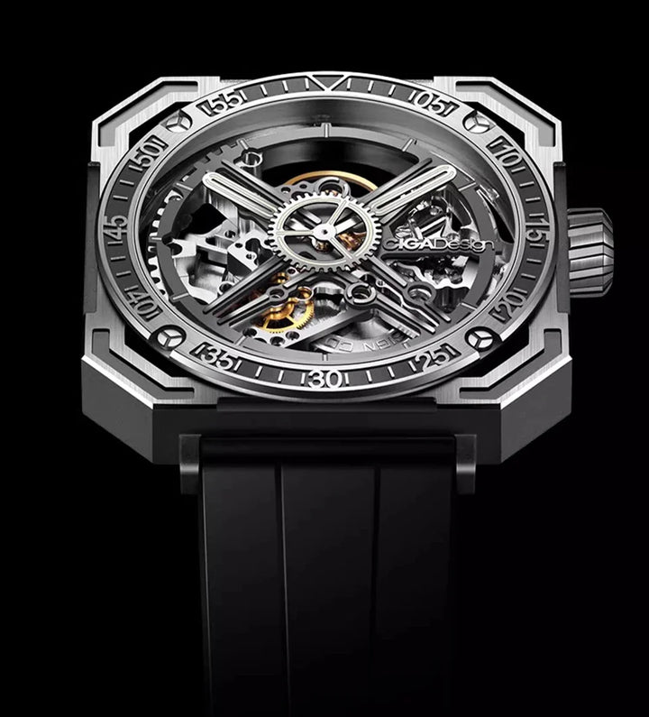 CIGA Design Men's Watch: 3-in-1 Titanium Skeleton with Fluororubber Strap