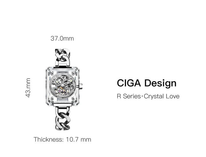 CIGA Design R Series Women's Watch: Crystal Love Skeleton with 3 Straps