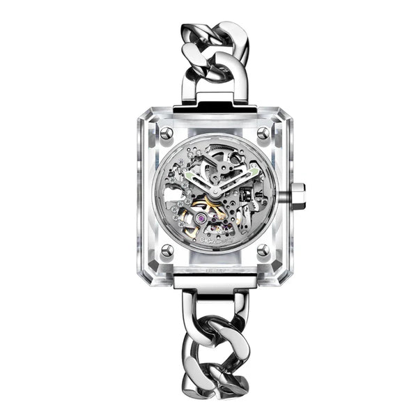 CIGA Design R Series Women's Watch: Crystal Love Skeleton with 3 Straps Transparent Crystal
