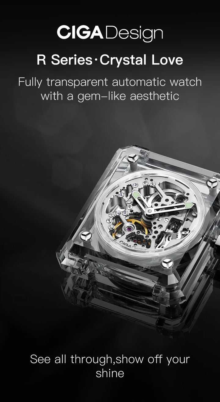 CIGA Design R Series Women's Watch: Crystal Love Skeleton with 3 Straps