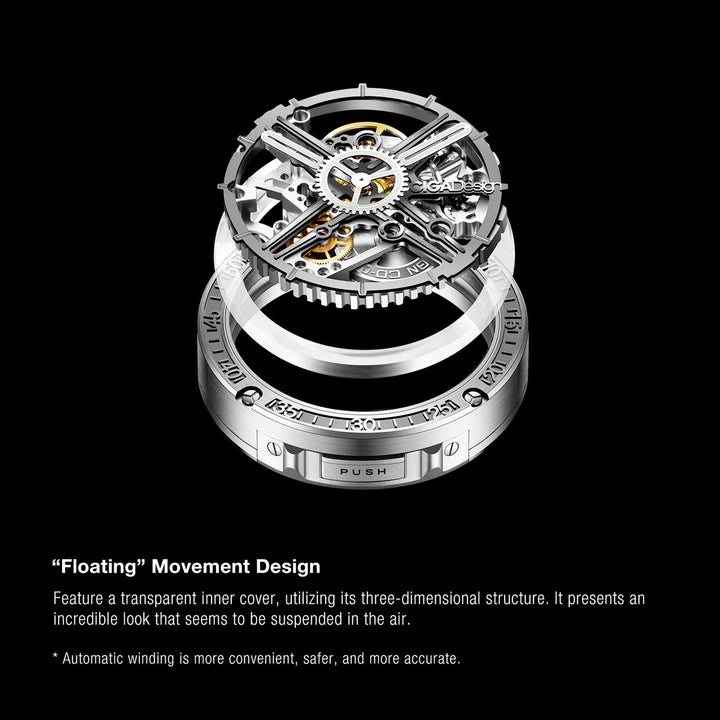 CIGA Design Men's Watch: 3-in-1 Titanium Skeleton with Fluororubber Strap