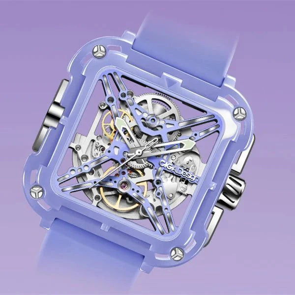 CIGA Design X Series Women's Watch: Purple Ceramic Skeleton with Silicone Strap