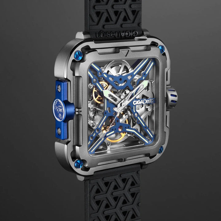 CIGA Design X Series Men's Watch: Titanium Skeleton with Luminous Design & Two Straps
