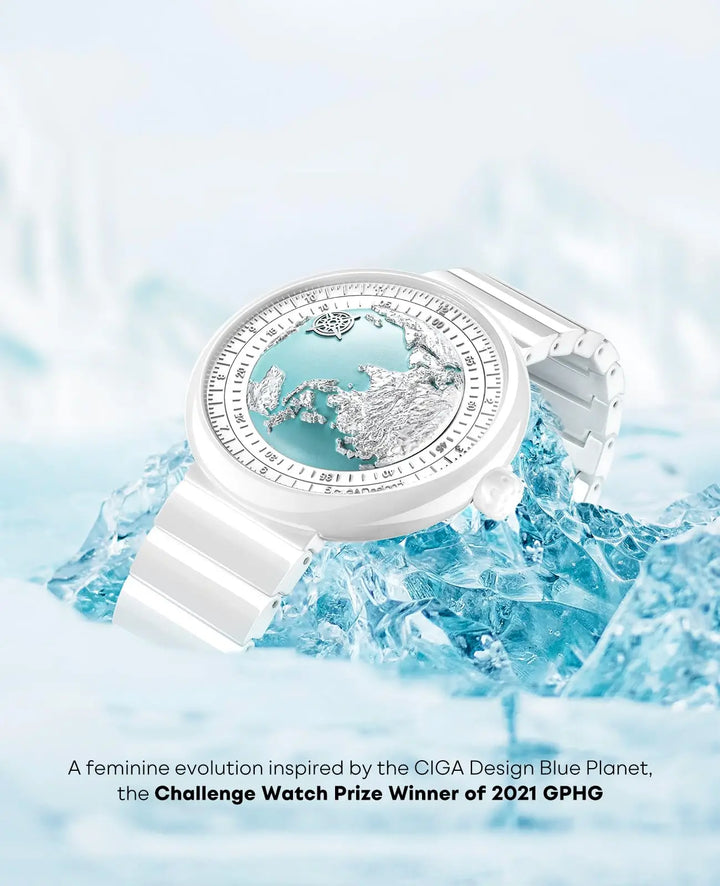 CIGA Design U Series Women's Watch: Blue Planet Ice Age Ceramic Strap