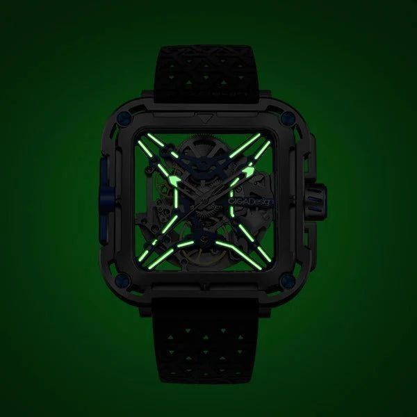 CIGA Design X Series Men's Watch: Titanium Skeleton with Luminous Design & Two Straps
