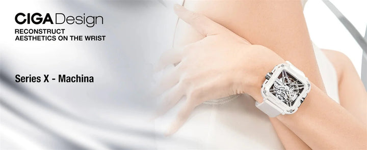 CIGA Design X Series Couple Watch: White Ceramic Skeleton with Luminous Design