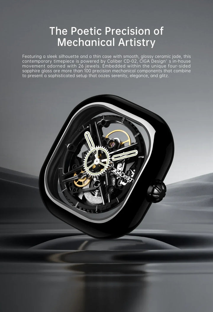 CIGA Design Y Series Watch: Eastern Jade Black Skeleton with Luminous Ceramic Case