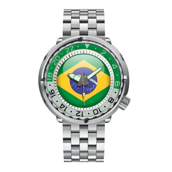 Tuna Watch NH35 Brazilian Flag Dial Automatic Mechanical Movement Watch Sapphire 10BAR Waterproof Stainless Steel Luxury Watches Brazilian