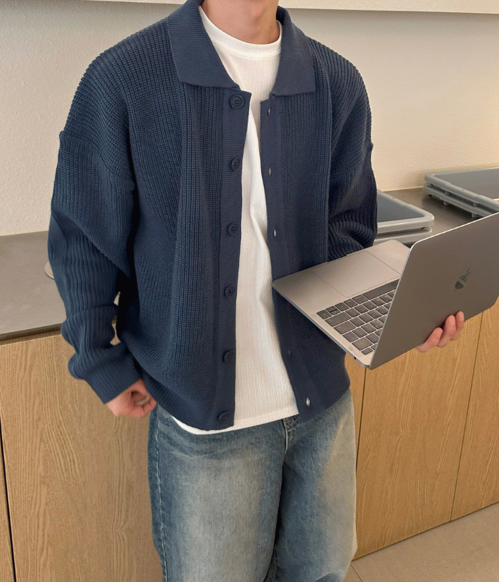 The Seveso Collar Knit Cardigan Navy Blue
