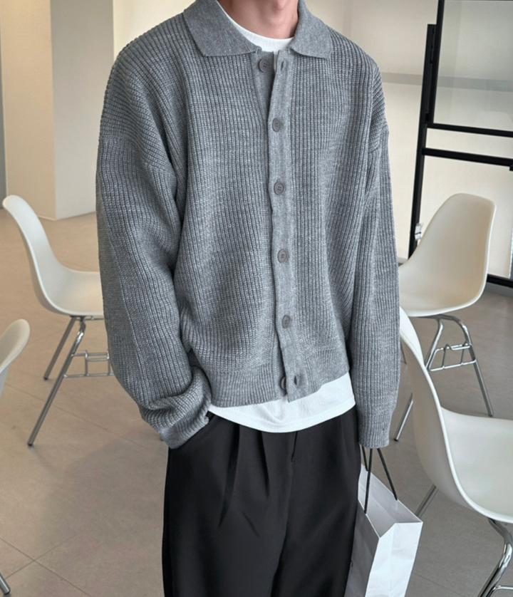 The Seveso Collar Knit Cardigan Gray