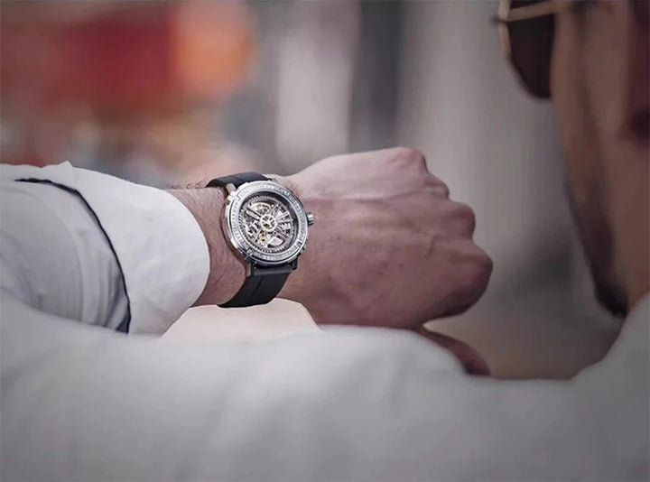 CIGA Design Magician Series Men's Watch: 3-in-1 Skeleton with Steel Case & Fluororubber Strap