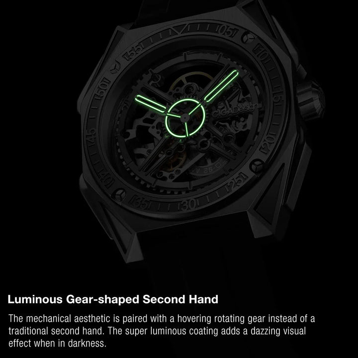 CIGA Design Magician Series Men's Watch: 3-in-1 Skeleton with Steel Case & Fluororubber Strap