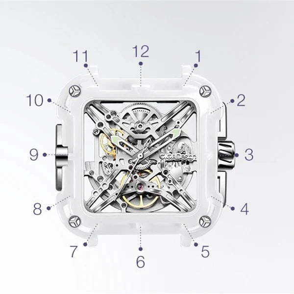 CIGA Design X Series Couple Watch: White Ceramic Skeleton with Luminous Design