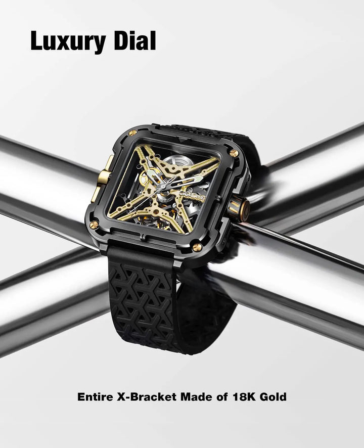 CIGA Design X Series Men's Watch: Titanium Gold Skeleton with Two Straps