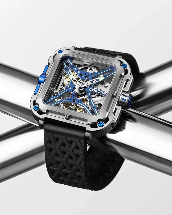 CIGA Design X Series Men's Watch: Titanium Skeleton with Luminous Design & Two Straps