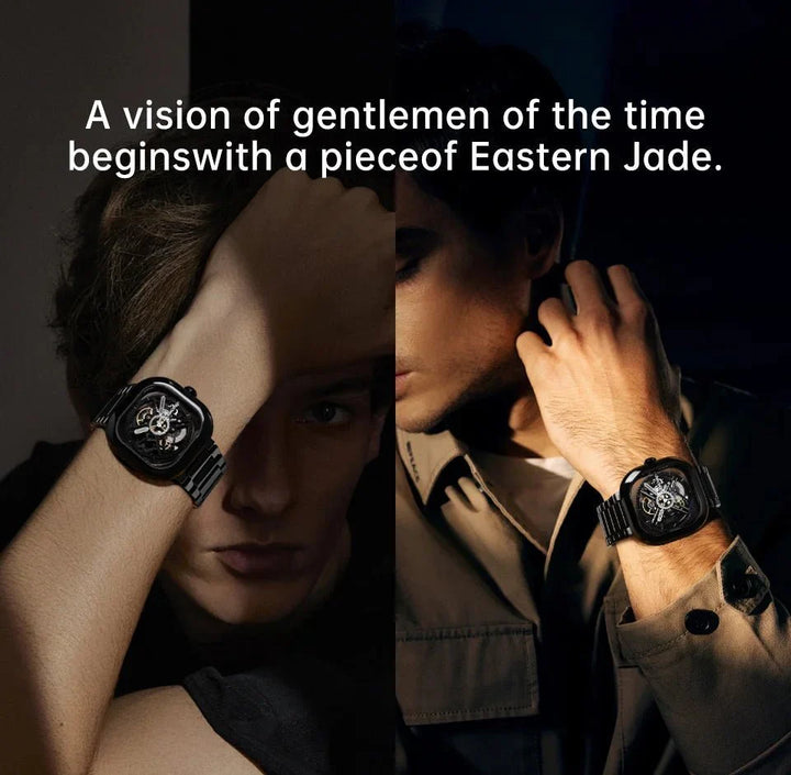 CIGA Design Y Series Watch: Eastern Jade Black Skeleton with Luminous Ceramic Case