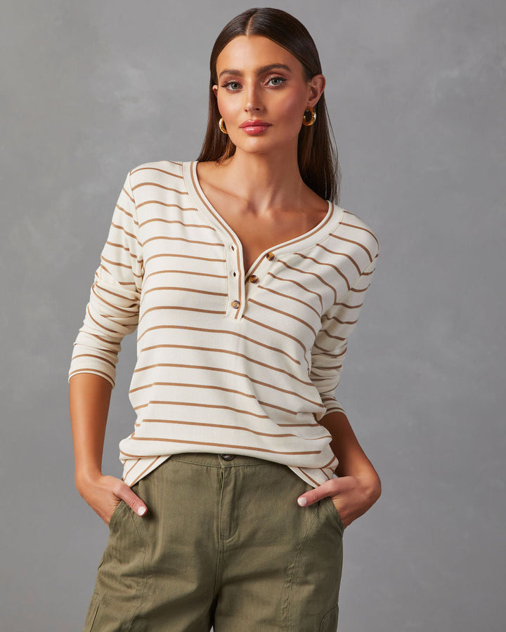Suzanne Ribbed Knit Henley Top