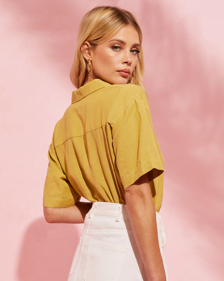 Tofino Short Sleeve Button Up Top Dusty Yellow