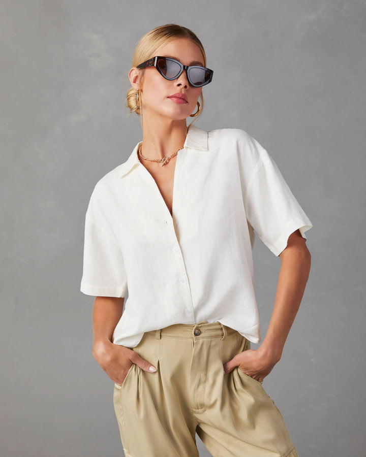 Tofino Short Sleeve Button Up Top White