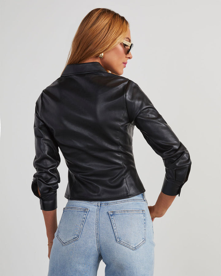 Fairfax Ruched Faux Leather Long Sleeve Top