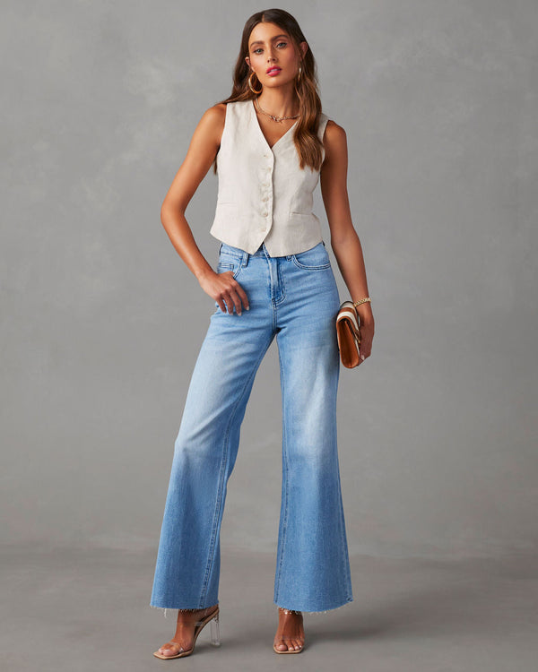 Aleesia Stretch Mid Rise Wide Leg Jeans Medium Wash