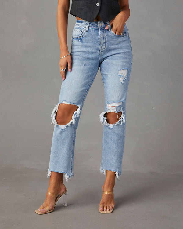 Jolee High Rise Distressed Cropped Jeans Light Wash