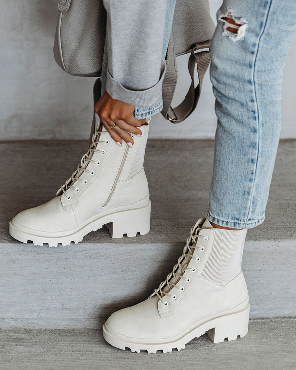 Willa Heeled Lace Up Boot Cream