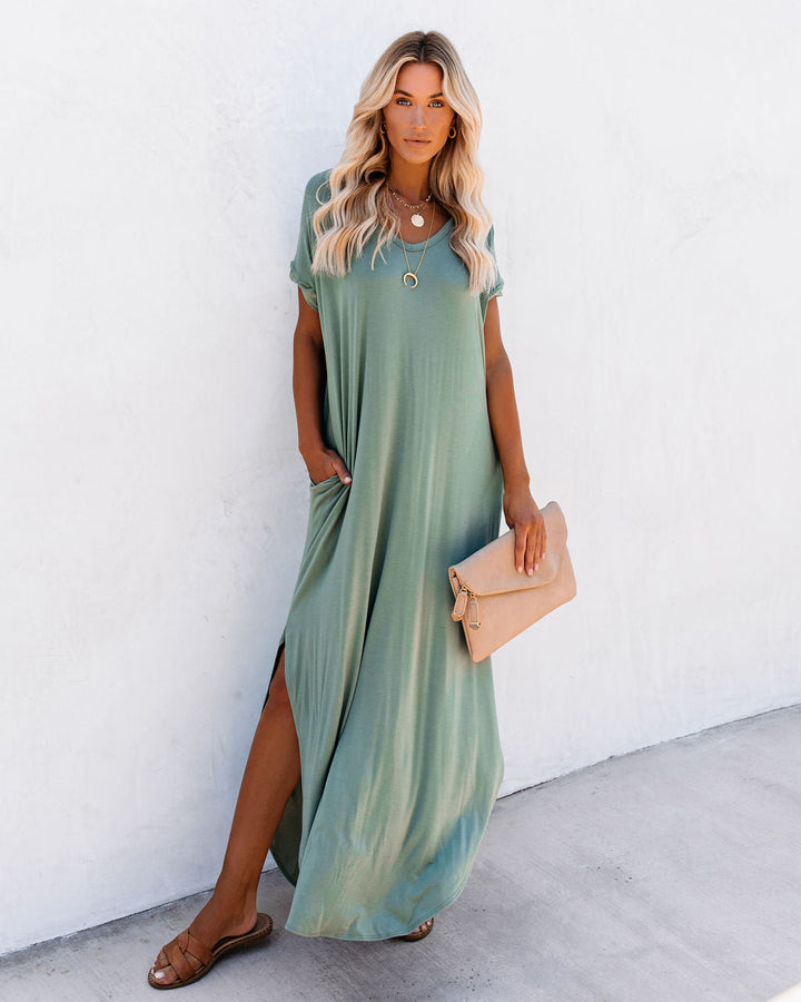 Farmers Market Pocketed Modal Maxi Dress Dark Sage