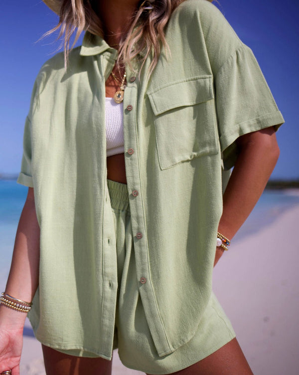 Dylan Relaxed Button Down Top Lime