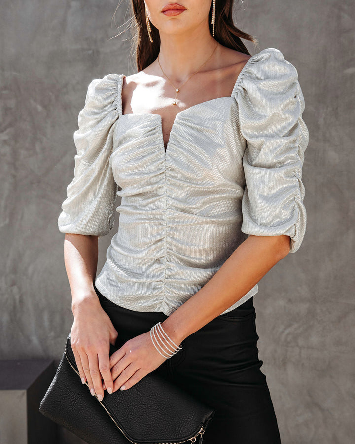 Just Fabulous Metallic Ruched Top