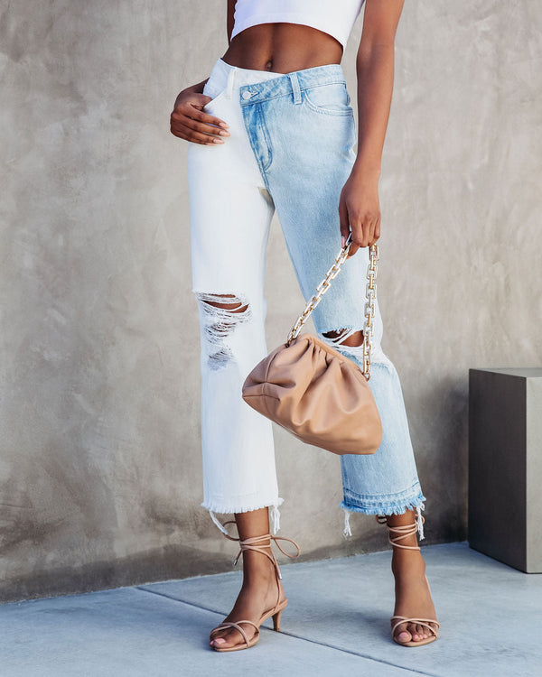 Now High Rise Cross Over Two Tone Straight Jeans Light Wash