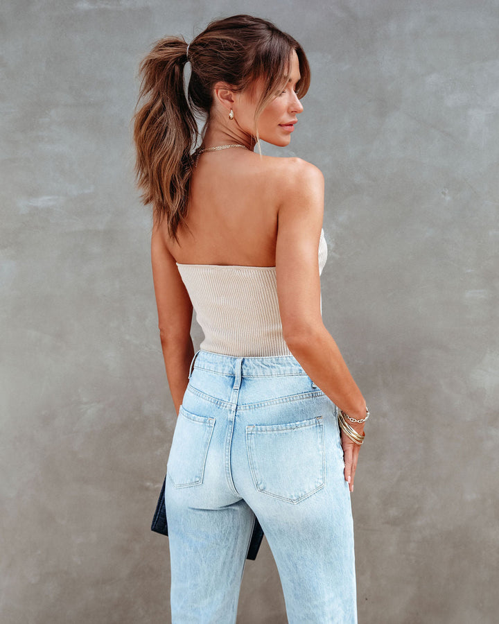 Phoenix Ribbed Knit Strapless Top Latte