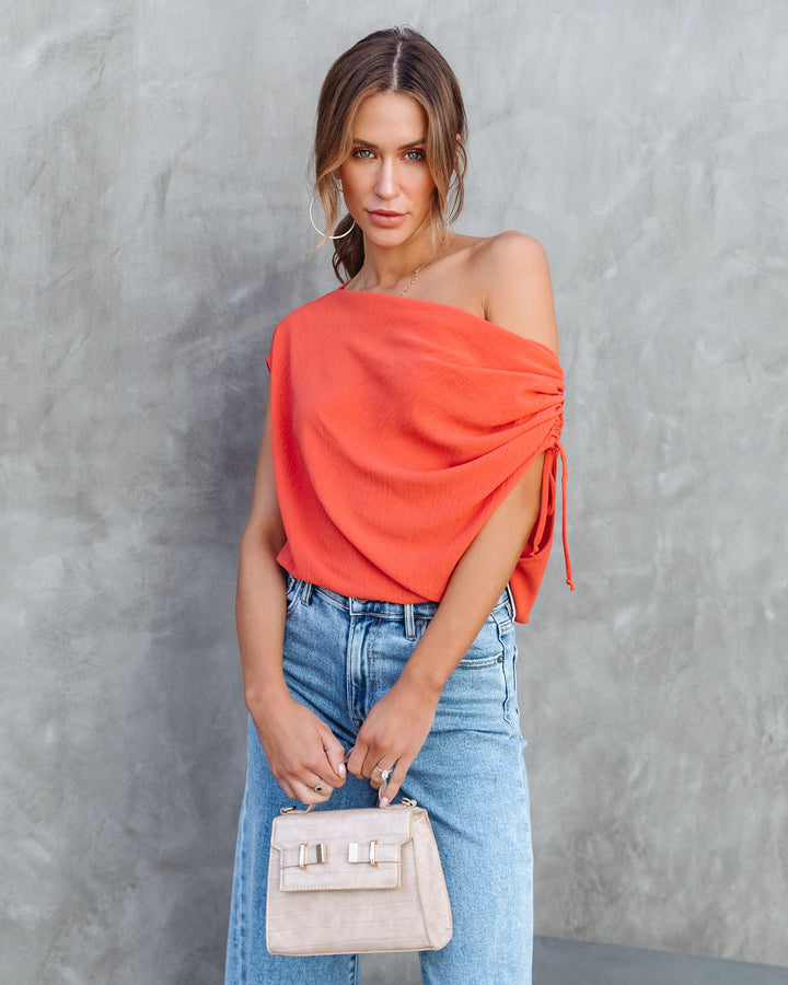 Thomas One Shoulder Ruched Cutout Top Orange