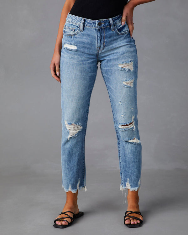 Nila Mid Rise Distressed Boyfriend Jeans Medium Wash